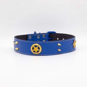 Taxes Dog Collar | Genghis Golden Star with Cone Leather Collar / Designer Leather Dog Collar