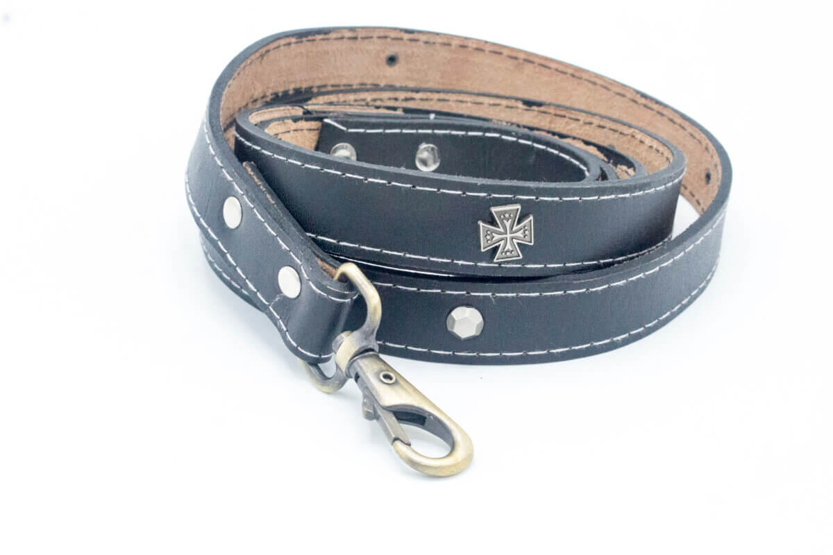 Genghis Dog Leash | Genghis Hexagon & Round Pewter Skull Leather Dog Leads
