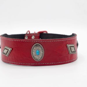Emperor Turquoise Dog Collar | Emperor Vintage Red Leather Dog Collars
